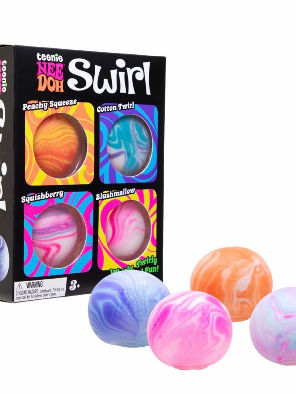 NeeDoh Teenie Swirl 4-pack, Nee Doh Mini Squishy Stress Balls, Set Of Four